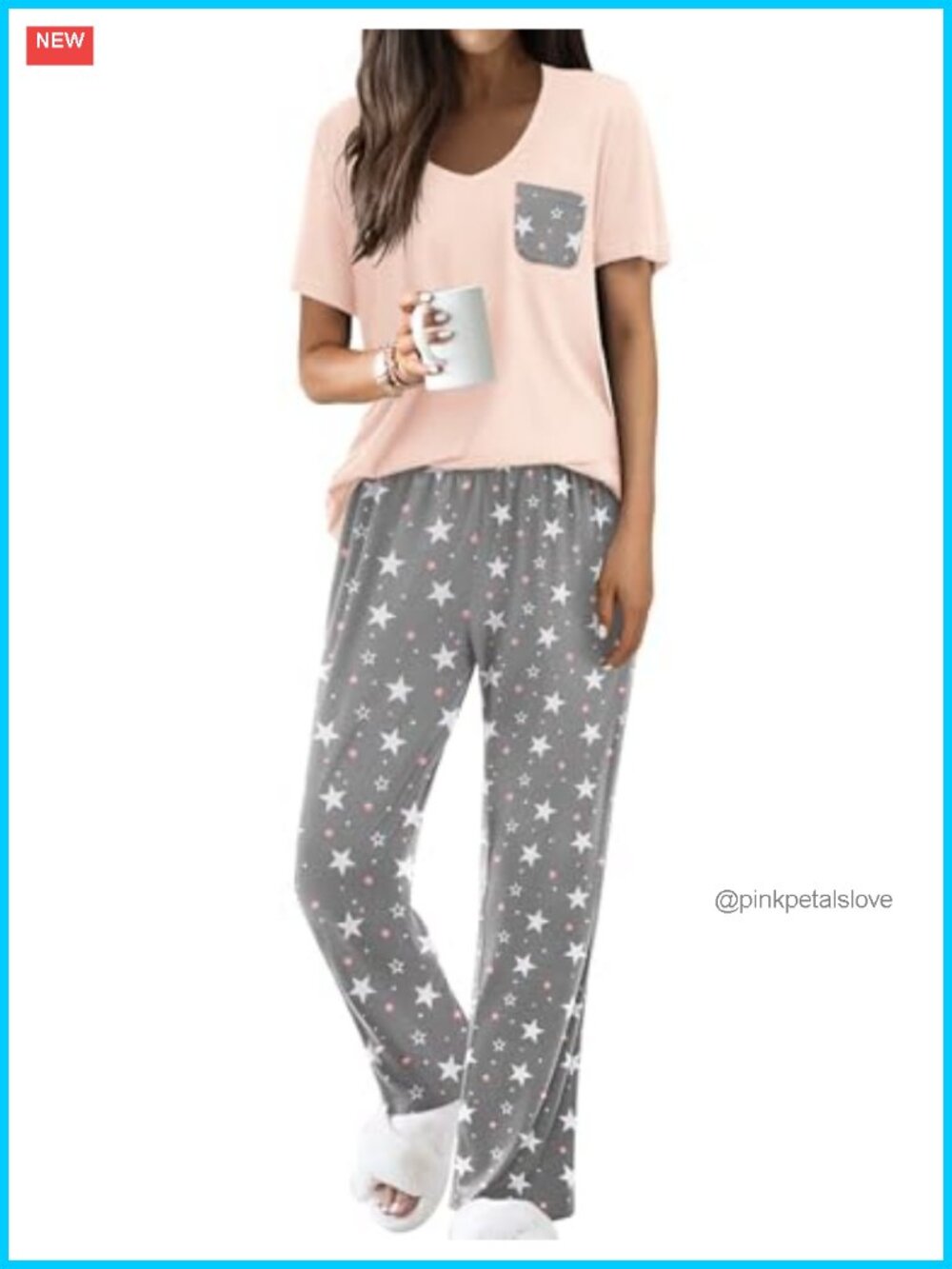 Ekouaer Women 2 Piece Pajama Set Short Sleeve V Neck Chest Pocket